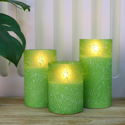 Blue Flameless Candles with Remote, Real Wax Glass Battery Operated Candles with Timer, LED Pillar Candle for Bedroom Home Wedding Birthday Party Fall Halloween Christmas Decorations, Set of 3