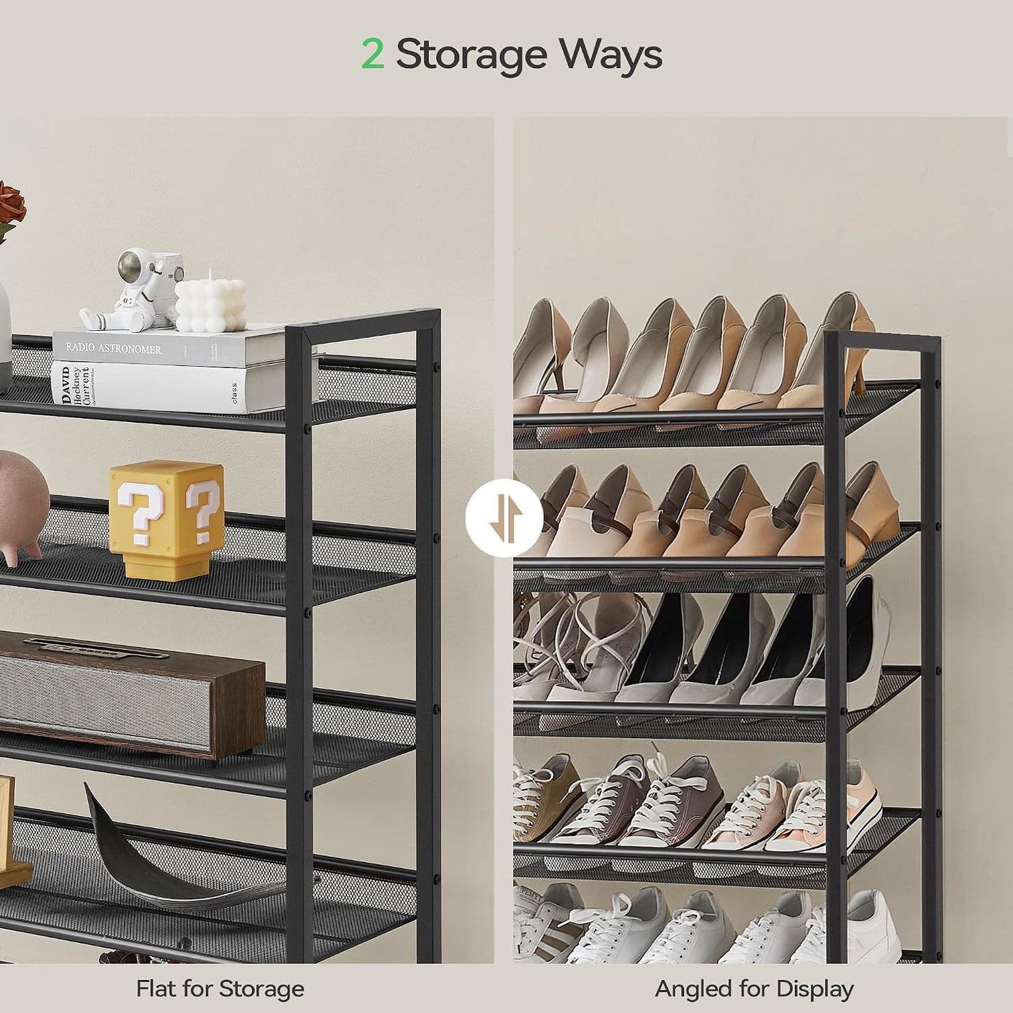 Nunsino Shoe Rack, Long Shoe Organizer,Max Holds 62 Pairs,10 Tier Metal Shoe Storage Shelf,5-Tier Stackable Shoes Organizer for Garage, Entryway,Black