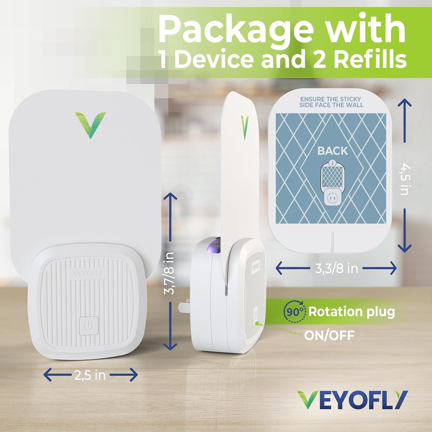 VEYOFLY Fruit Fly Traps for Indoors (1 Device + 2 Refills), Gnat Trap Indoor Plug in, Bug Traps, Flying Insect Trap, Gnat Traps for House Indoor, Fly Trap Indoor for Home Bug Light, Gnats Catcher