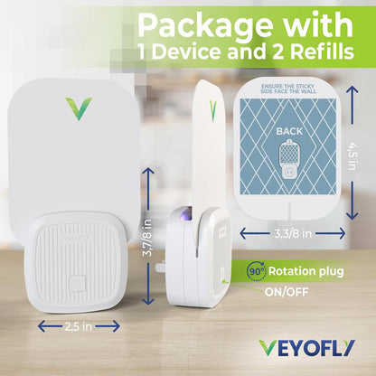 VEYOFLY Fruit Fly Traps for Indoors (1 Device + 2 Refills), Gnat Trap Indoor Plug in, Bug Traps, Flying Insect Trap, Gnat Traps for House Indoor, Fly Trap Indoor for Home Bug Light, Gnats Catcher