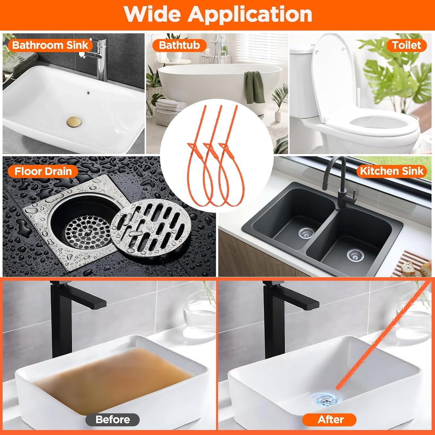 Forlivese 4 Pack 25 Inch Drain Snake,Drain Clog Remover,Sink Snake for Sewer Kitchen Sink Bathroom Tub Toilet Clogged Drains Relief Cleaning Tool