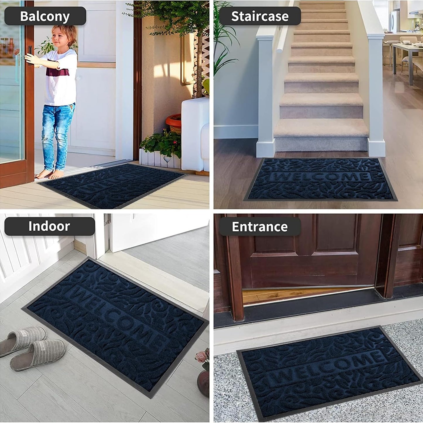 Yimobra Welcome Mat Outdoor 29.5x17, Waterproof Non-Slip Outdoor Mats for Front Door Outside Entrance, Low-Profile Entryway Mat Indoor for Garage Patio, Black