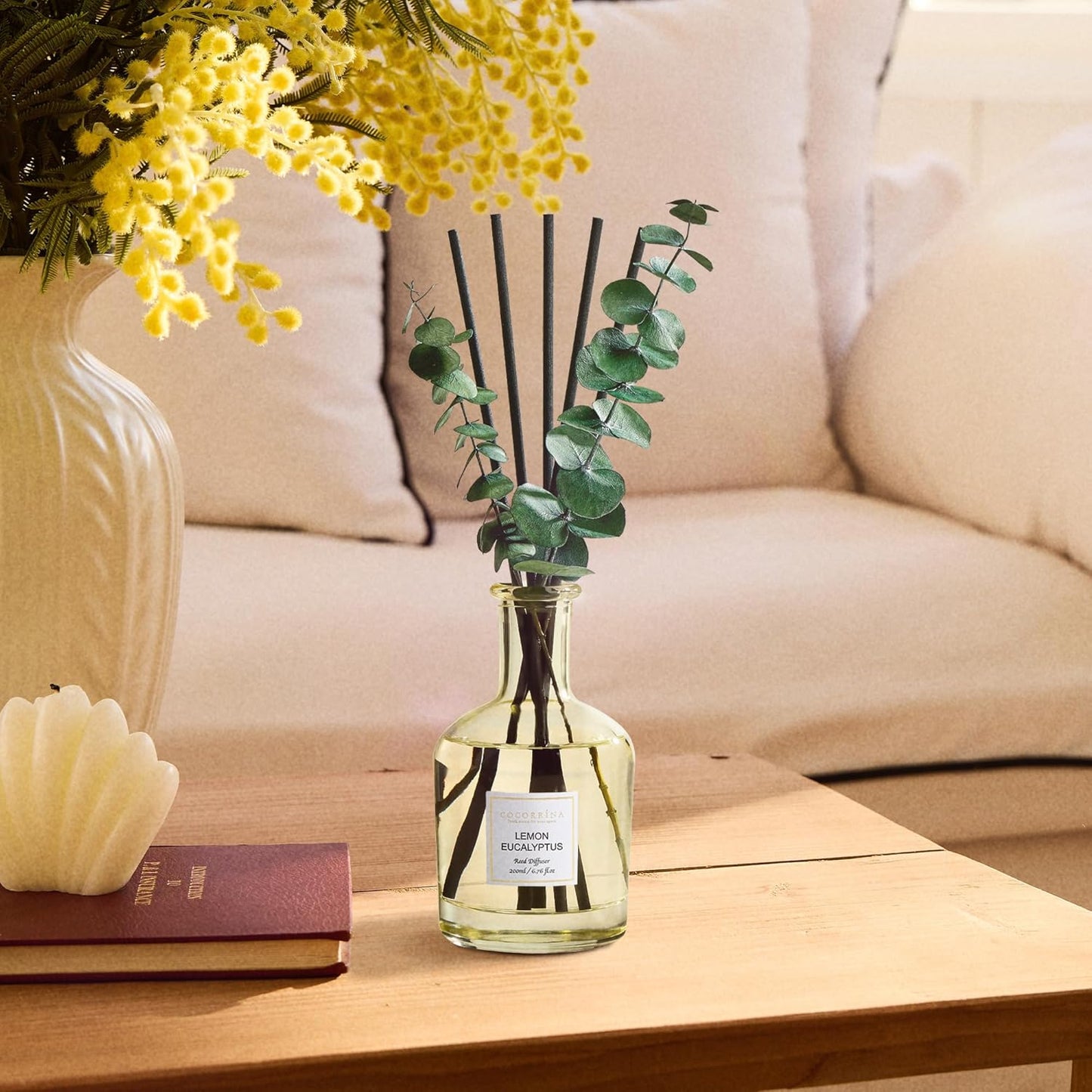 COCORRÍNA Wild Mint & Eucalyptus Reed Diffuser – 6.76 oz Essential Oil with 8 Reeds & Real Eucalyptus Sticks, Home Fragrance for Bedroom or Bathroom Décor