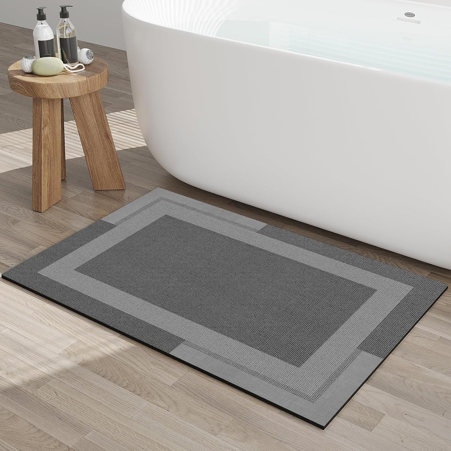 YDKGL Non Slip Bath Mat, Rubber Backing Ultra Thin Bathroom Rugs Fit Under Door Quick Dry Super Absorbent Washable Bath Rug Shower Mat for Bathroom Floor Bathtub Shower Sink, Easy Care Blue 16"x 24"