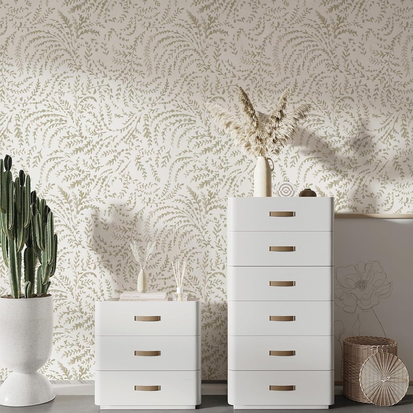 Peel and Stick Wallpaper Boho Wall Paper Peel and Stick Modern Watercolor Beige Wallpaper for Bathroom 17.3"x118"