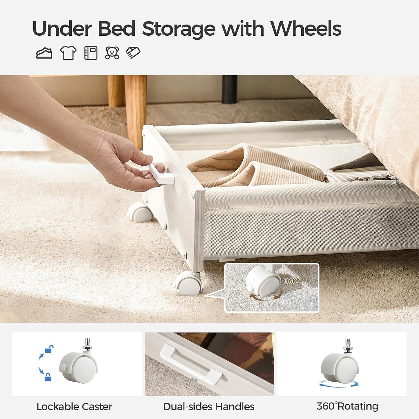 FOUCSSOMEI Under Bed Storage with Wheels, Wooden Under Bed Drawers On Wheels, Rolling Under Bed Shoe Storage, Space Saving, Rustic Brown,30L