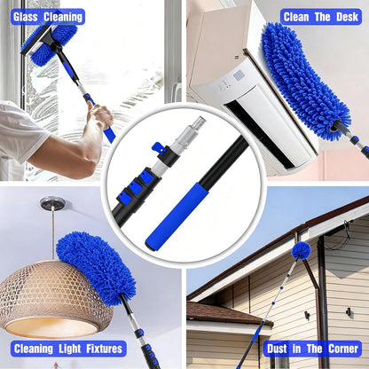 30FT Reach Duster Kit, Window Cleaning with 5-24FT Telescoping Extension Pole, High Ceiling Duster, Microfiber Feather Duster, Cobweb Duster, Window Squeegee, Feather Duster, Extendable Pole Kit