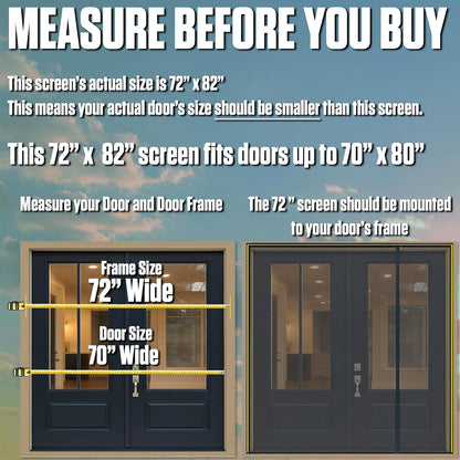 Fenestrelle Magnetic Screen Door for French & Sliding Door – Heavy Duty, Hands Free Fiberglass Mesh with Self Closing Magnetic Seal, White Trim – Fits 70" x 80" Doors (Screen Size 72" x 82")