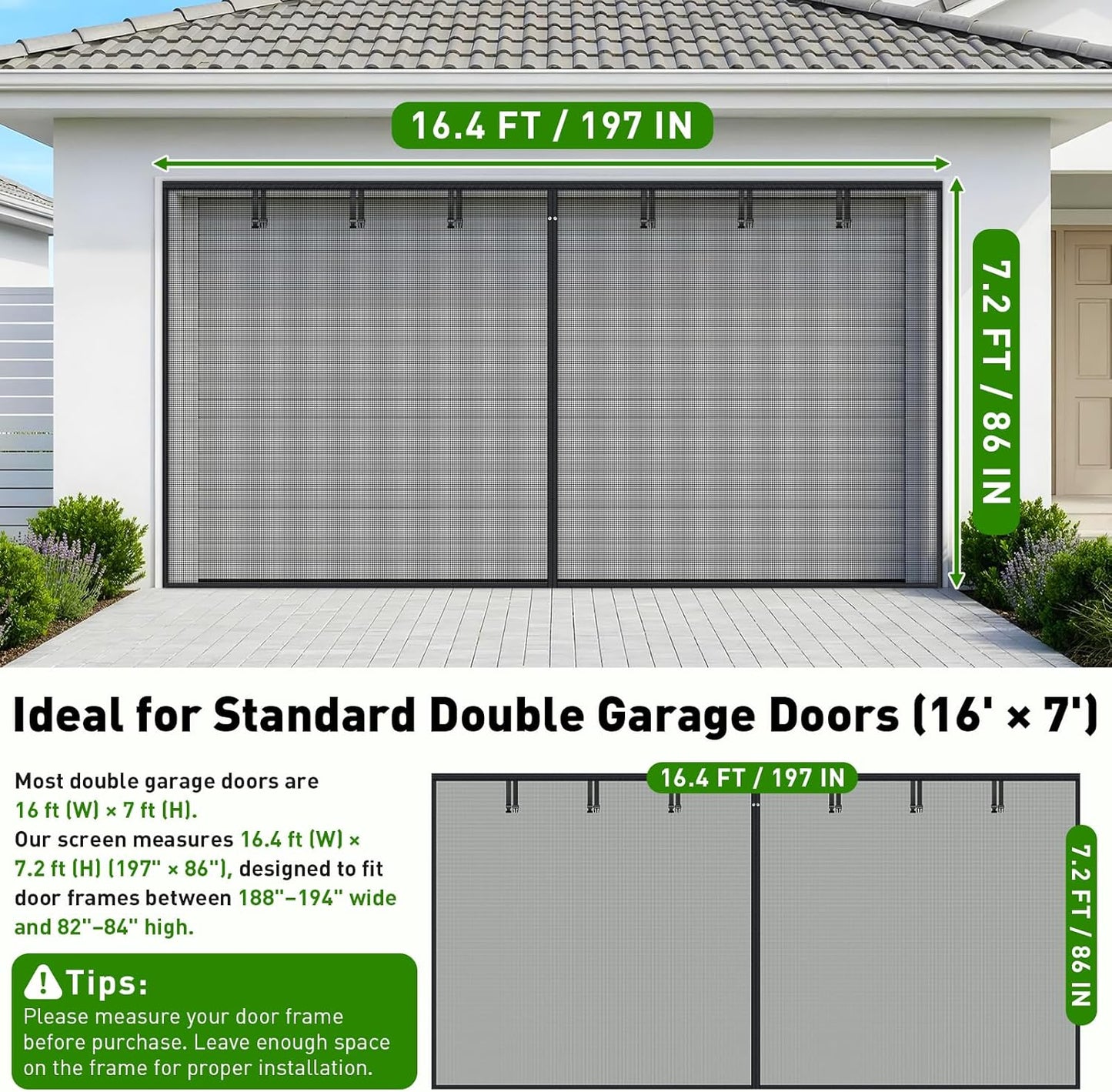 HOFUDON Upgraded Magnetic Screen Door Mesh, Full Strip Magnets, Heavy Duty Fiberglass Mesh, Door Screen Magnetic Closure for Single Door Size 32 x 80 Inch, Screen Door Size 35 x 82 Inch Black
