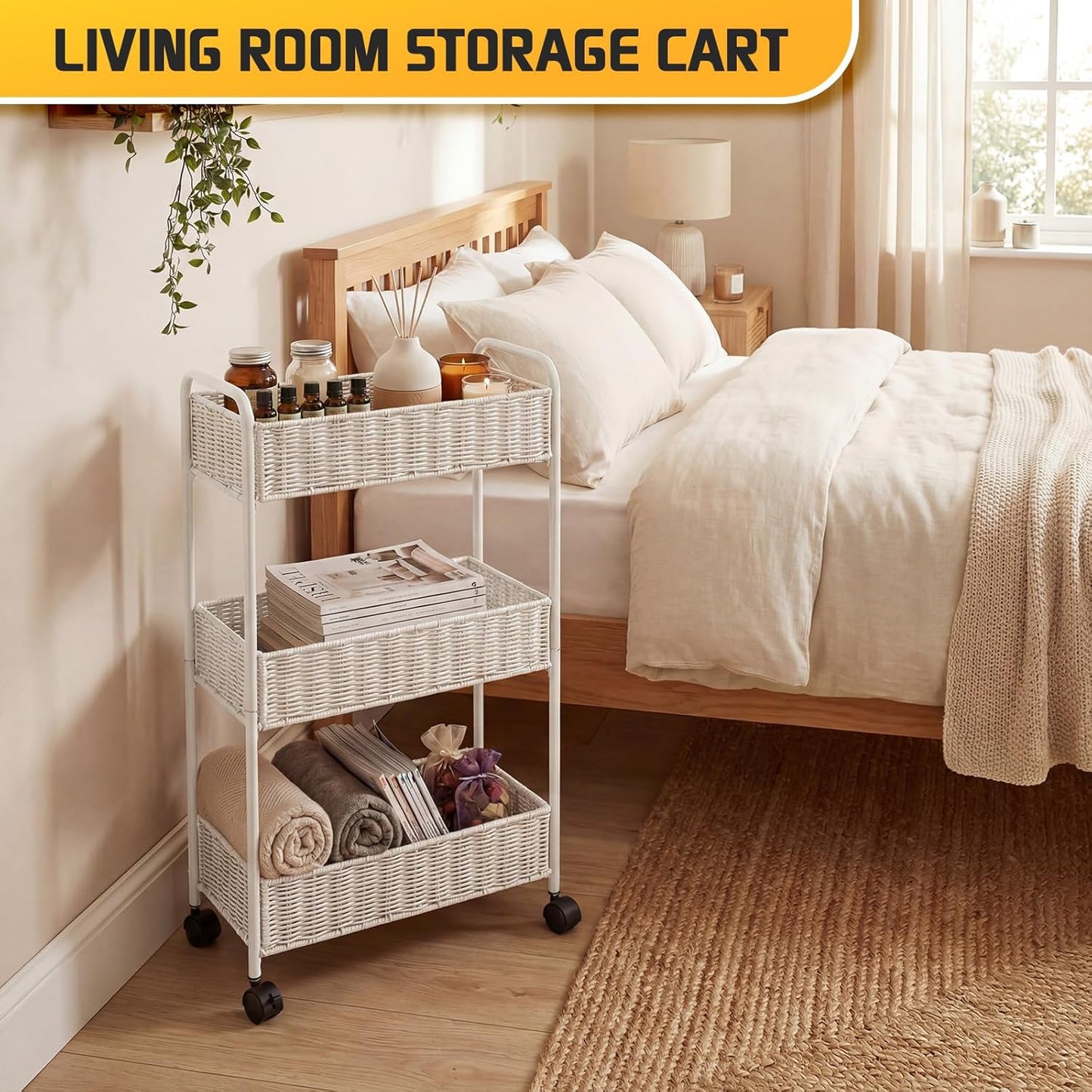 FOCHIER F Utility Slim Storage Cart,3-Tier Rolling Kitchen Office Laundry Room Cart,Mobile Shelving Unit Organizer for Living Room Bathroom Baby Diaper Narrow Places (Black, 3 Tiers-7.1 inch (W))