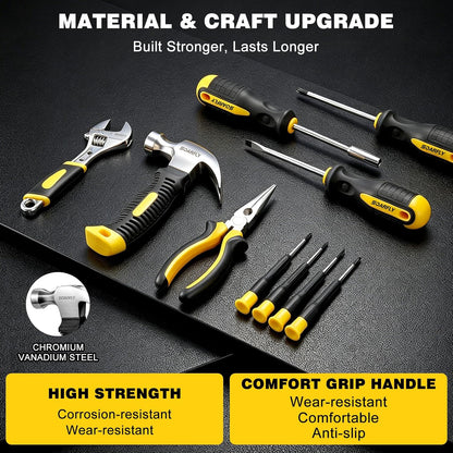 Upgraded 180 Piece Tool Set, Tool Kit with 8V Cordless Drill Set, General Household Hand Drill Kit for Men and Women, Plastic Storage Toolbox for DIYers, Home Maintenance and Everyday Repairs(Orange)
