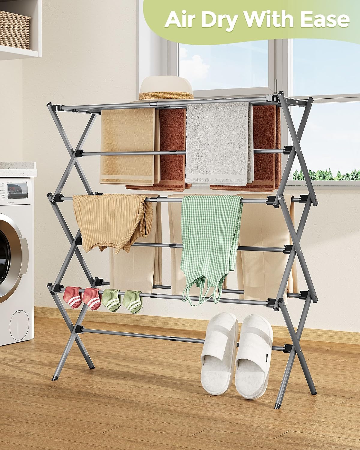 APEXCHASER Drying Rack Clothing - 3 Tier Metal Clothes Drying Rack Collapsible, Laundry Drying Rack Expandable, Small Clothe Airer for Baby Clothes Towel Bib Sock Indoor Outdoor Use(White)