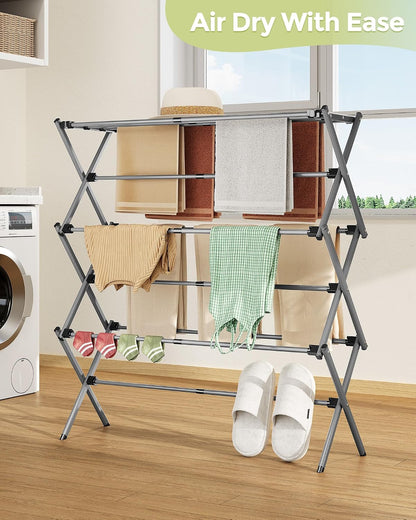 APEXCHASER Drying Rack Clothing - 3 Tier Metal Clothes Drying Rack Collapsible, Laundry Drying Rack Expandable, Small Clothe Airer for Baby Clothes Towel Bib Sock Indoor Outdoor Use(White)