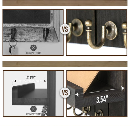Rebee Vision Decorative Key Holder Wall Mount - Rustic Key Holder for Wall with Shelf and Mail Organizer for Living Room Decor - Home Essentials for Home Improvement (Brown, 3.54" x 10" x 7.28")