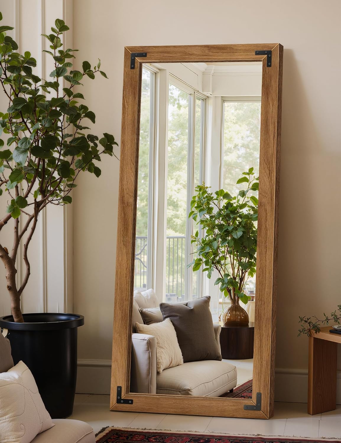 TRAHOME Full Length Mirror with Wooden Frame, 56"X22" Solid Wood Standing Floor Mirror for Farmhouse, Bathroom, Bedroom Decor, Hanging or Leaning Wall-Mounted