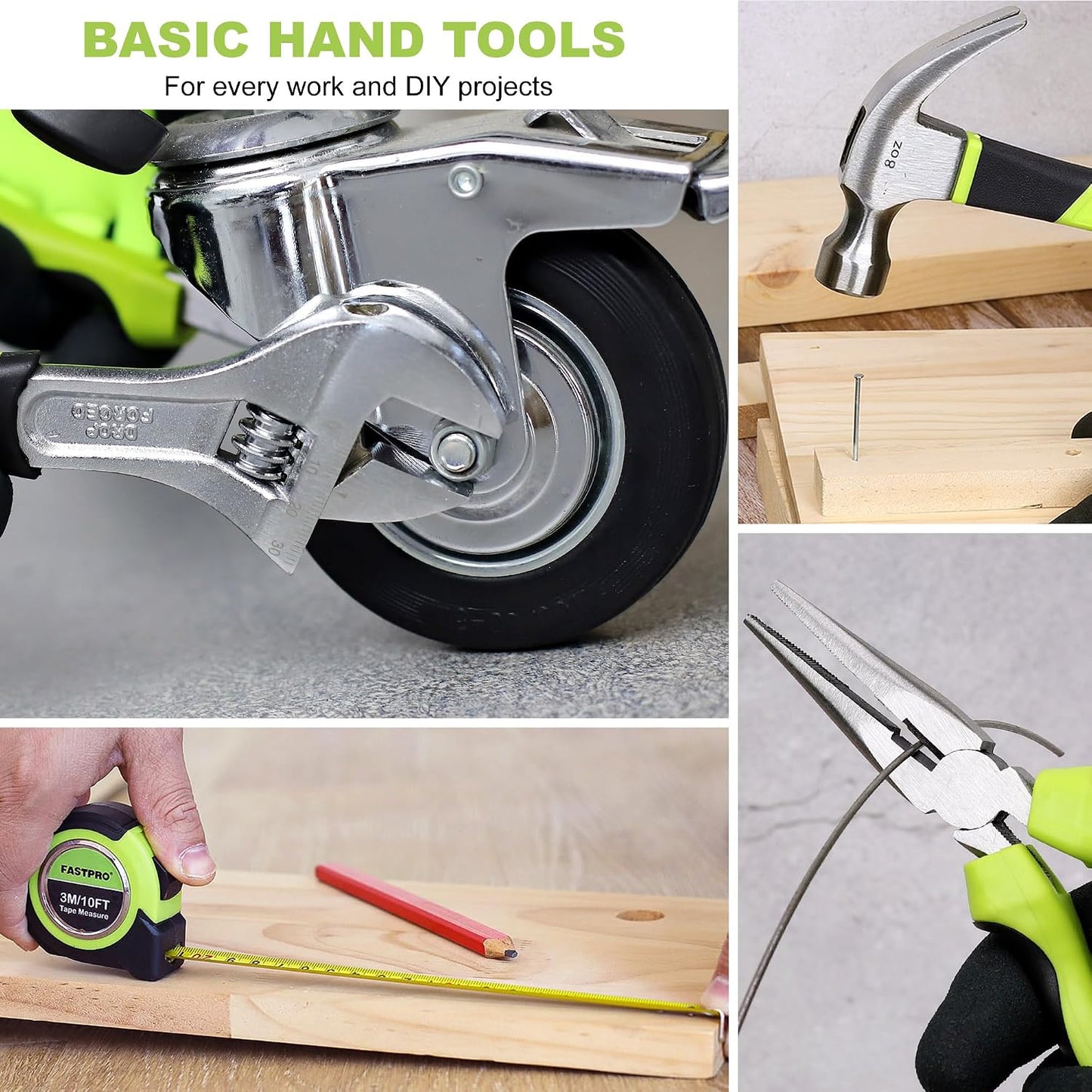 FASTPRO 160-Piece Home Tool kit with Drill, 12V Cordless Drill Driver and Household Repairing Tool Set with Storage Case, For DIY, Home Maintenance, Green