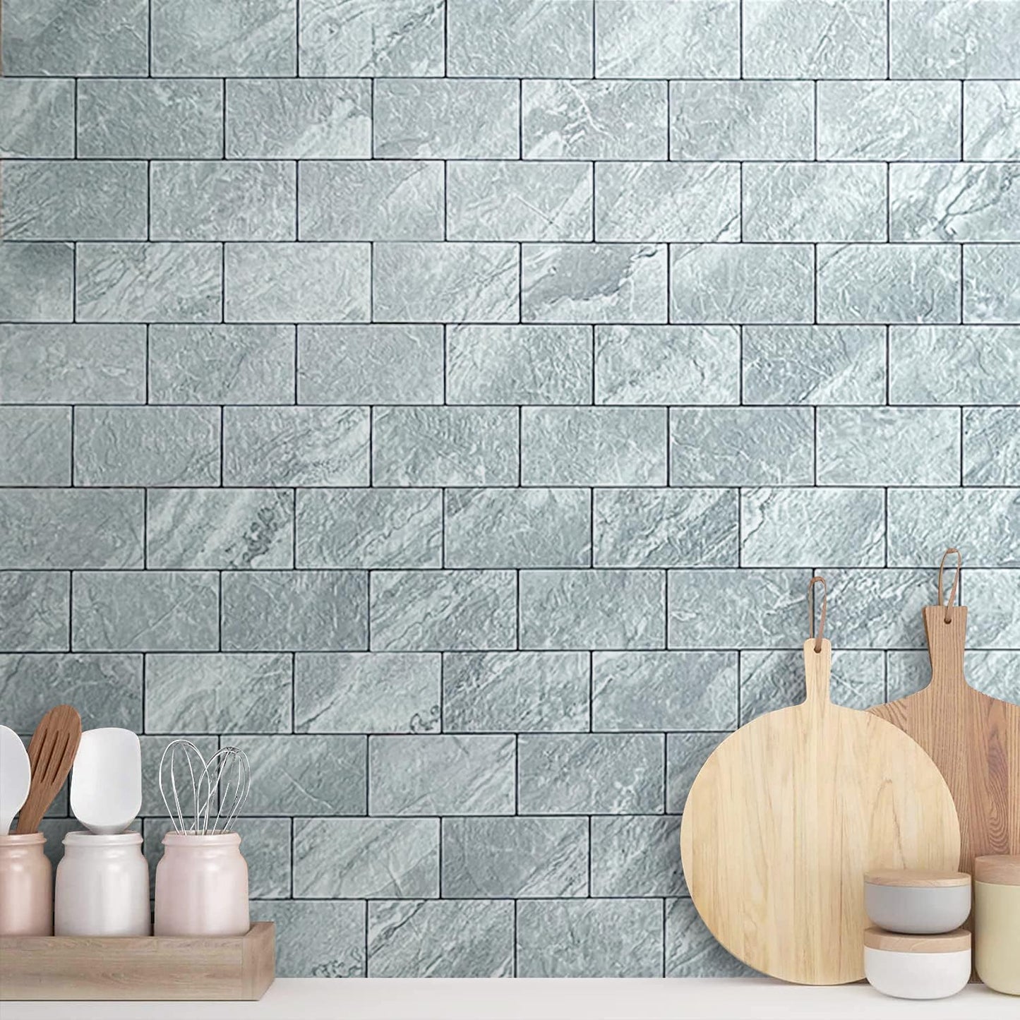 DICOFUN 10-Sheet Polished White Thick PVC Peel and Stick Backsplash, Ceramic Look Subway Tile White Kitchen Backsplash Peel and Stick Wall Tiles
