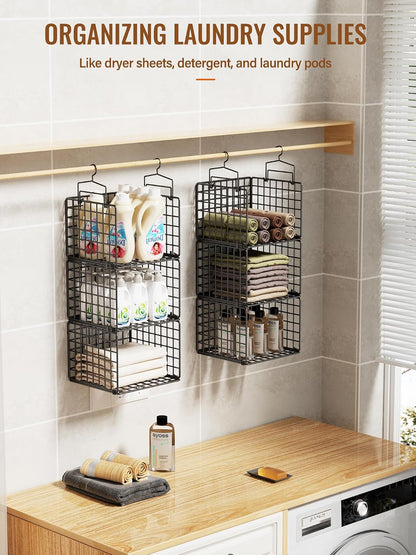 Hanging Closet Organizer, 4 Tier Metal Closet Organizers and Storage with 4 Hanging Hooks 4 S-Hooks for Wardrobe Laundry Room, Wire Storage Shelf for Clothes Sweaters Pants (White)
