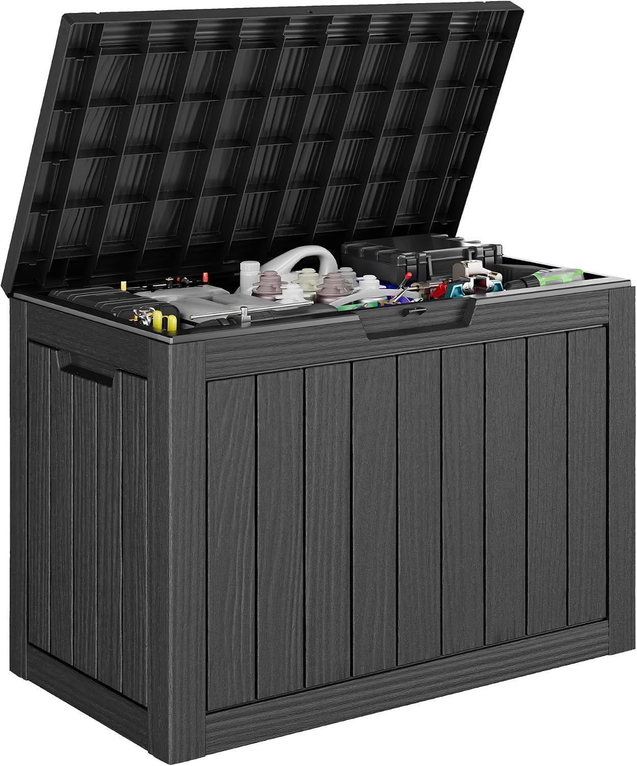 KAMABOKO 31 Gallon Outdoor Storage Box, Resin Deck Boxes Indoor and outdoor, Waterproof Storage Box Lockable Lid for Garden Tools, Package Delivery, Pool Supplies, Patio Cushions, Black
