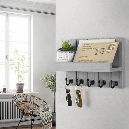 Rebee Vision Decorative Key Holder Wall Mount - Rustic Key Holder for Wall with Shelf and Mail Organizer for Living Room Decor - Home Essentials for Home Improvement (Brown, 3.54" x 10" x 7.28")