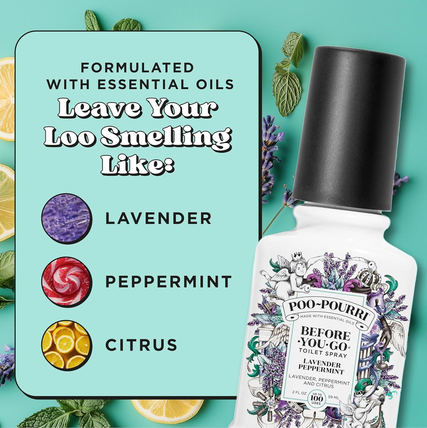 Poo-Pourri Before-You-Go Toilet Spray, Lavender Peppermint, 2 Fl Oz, Up to 100 Uses, Bathroom Odor Deodorizer, Plant-Based with Essential Oils for Home or Work, Travel Essentials, TSA Approved Size