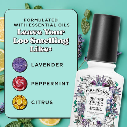 Poo-Pourri Before-You-Go Toilet Spray, Lavender Peppermint, 2 Fl Oz, Up to 100 Uses, Bathroom Odor Deodorizer, Plant-Based with Essential Oils for Home or Work, Travel Essentials, TSA Approved Size