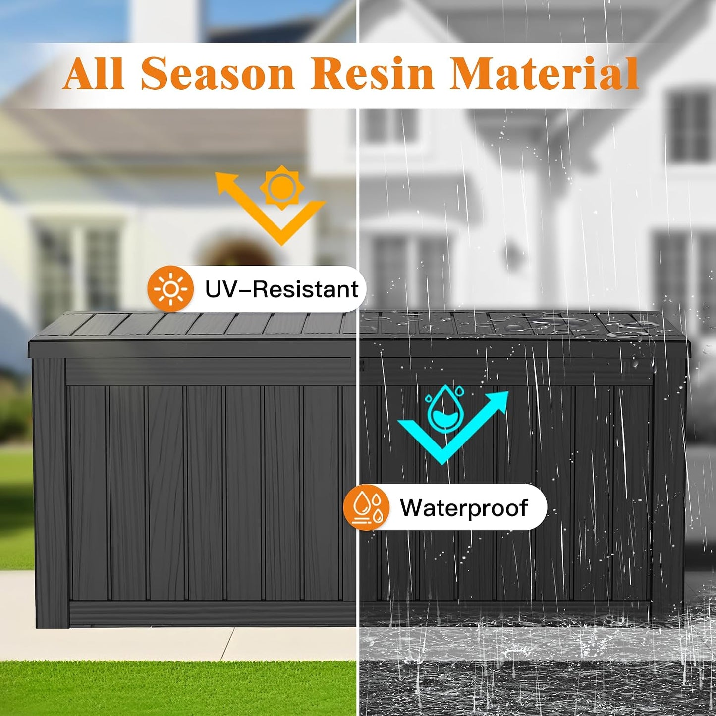 Outdoor Storage Box, 50 Gallon Waterproof Deck Storage Box, Lockable Patio Storage Bins for Package Delivery, Porch, Garden Tool, Cushions, Anti-Theft Weatherproof & UV-Resistant Parcel Drop Box