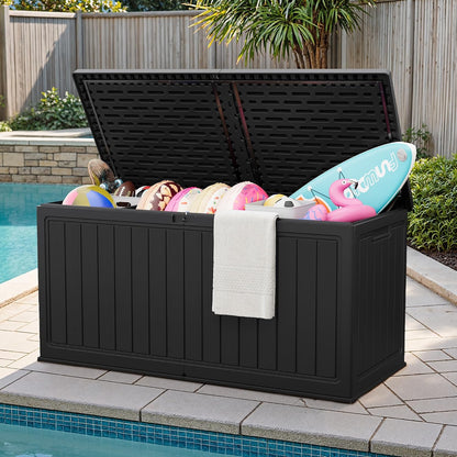 JUMMICO 31 Gallon Resin Deck Box Waterproof Indoor Outdoor Storage Boxes for Patio Furniture Cushions and Garden Tools (Brown)