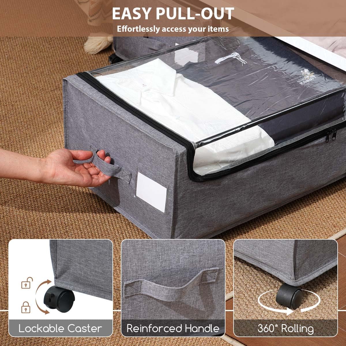 FOUCSSOMEI Under Bed Storage with Wheels, Under The Bed Storage Drawers On Wheels, Rolling Underbed Drawers, Lockable, Heavy Duty