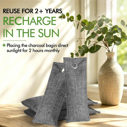 20 Pack Activated Charcoal Odor Absorber with 20 Pcs Hooks, Bamboo Charcoal air purifying Bags (50g/ Each), Shoe Deodorizer Odor Eliminator for Strong Odor, Car, Home, Pet, Closet