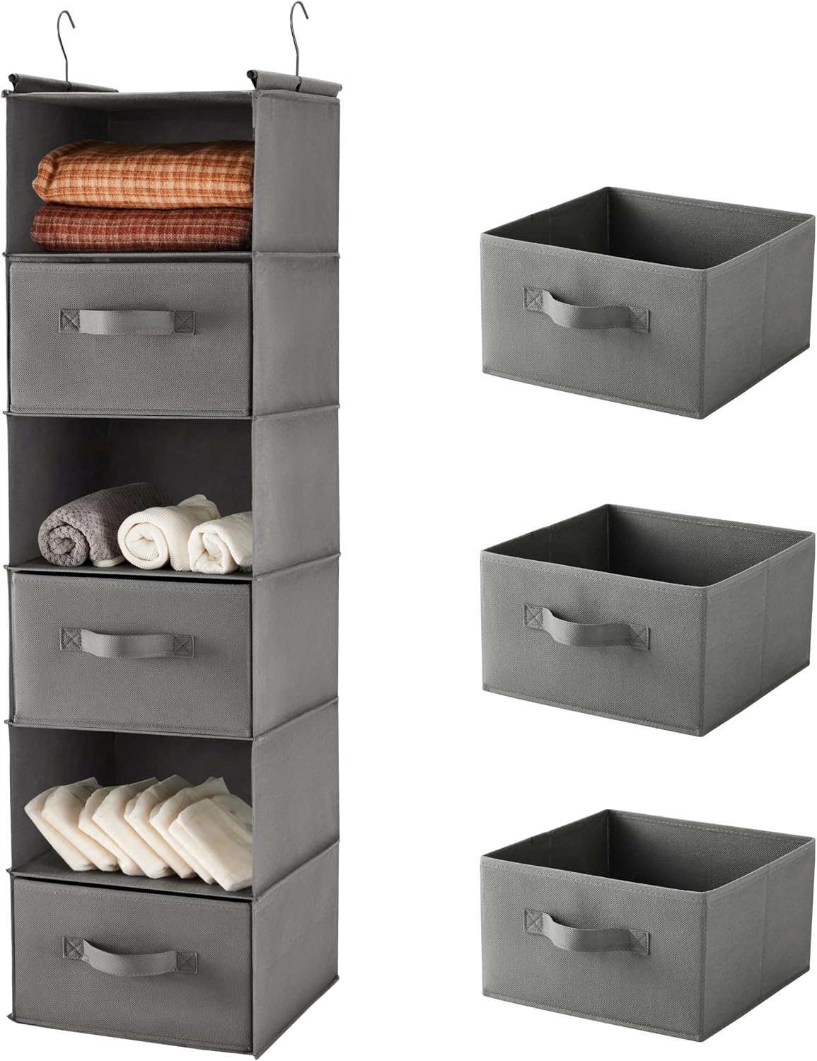 MAX Houser 6 Tier Shelf Hanging Closet Organizer, Closet Hanging Shelf with 2 Sturdy Hooks for Storage, Foldable (Grey)