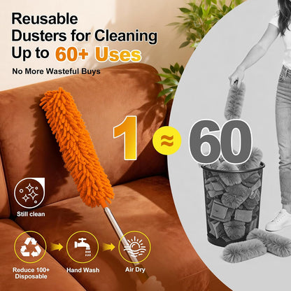 Tiumso Dusters for Cleaning,Microfiber Feather Duster 5-in-1 Kit, Duster with Extension Pole 100 Inches, Cobweb Duster, Microfiber Dusters for High Ceilings and Fans, Blinds and Cars