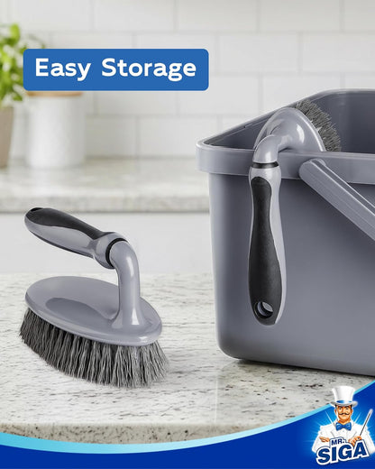 MR.SIGA Heavy Duty Scrub Brush with Comfortable Grip, Cleaning Brush for Bathroom, Shower, Sink, Floor, 2-Pack