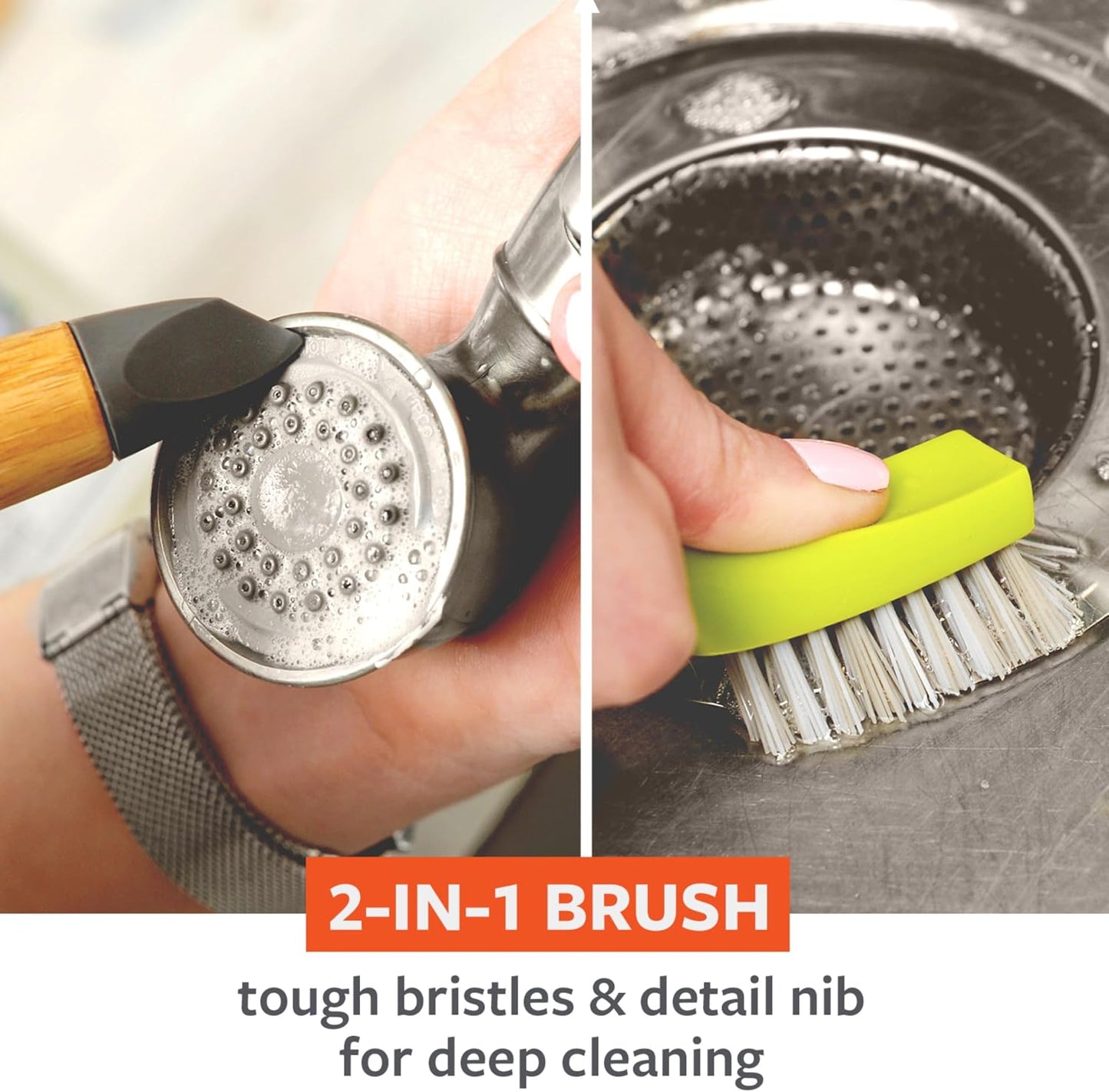 Full Circle Every-Crevice Detail Brush, Deep Cleaning Brush for Crevices, Shower, & Grout, Tough Bristles, Sustainable Bamboo Handle, White