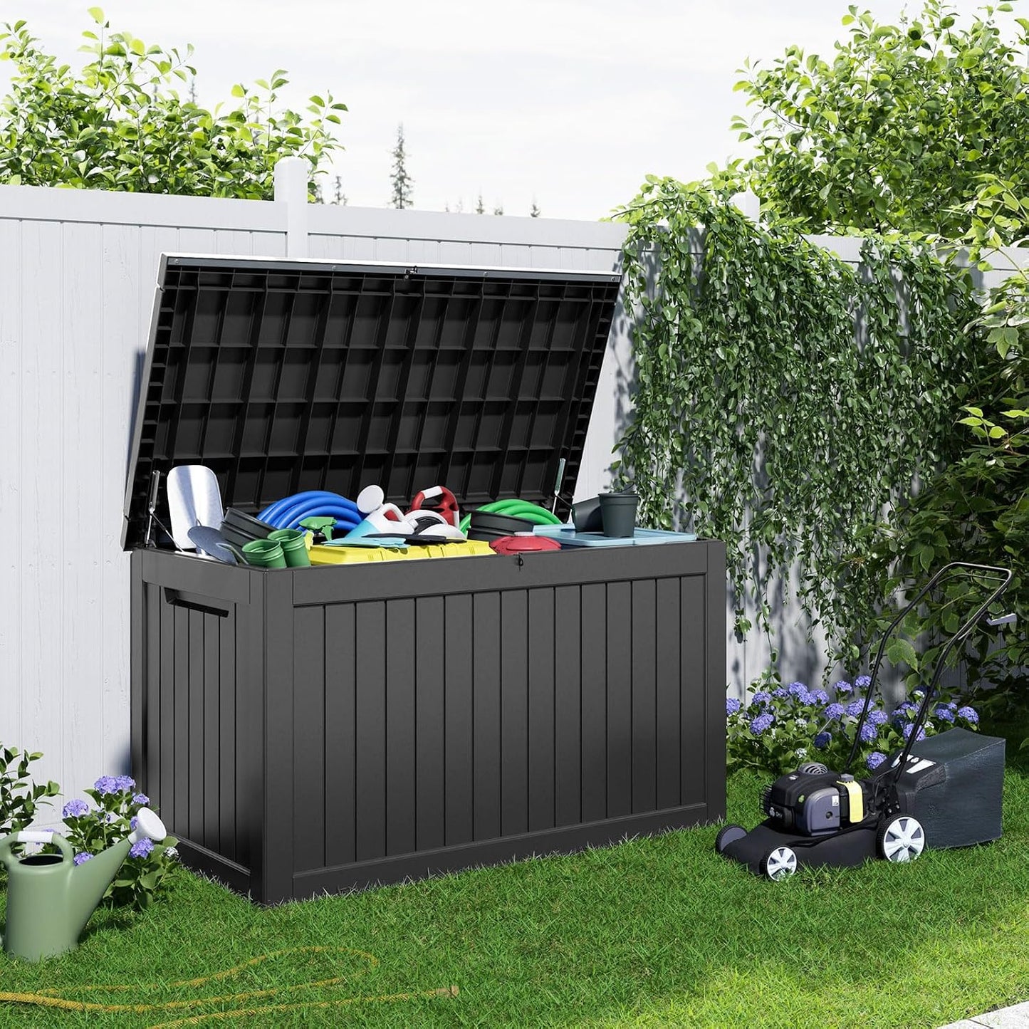 60 Gallon Outdoor Waterproof Storage Box, UV Resistant Resin Deck Box with Built-in Handle, Outdoor Storage Container for Patio Furniture, Garden Tools, Patio Cushions, Black
