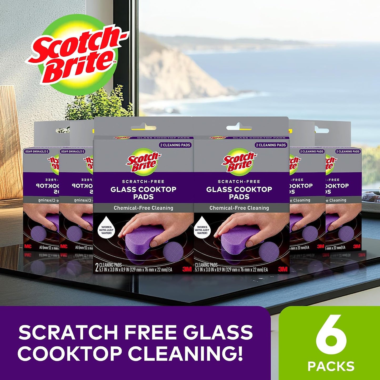 Scotch-Brite Scratch-Free Glass Cooktop Pads, Chemical Free Cleaning for Glass Stovetops, Tackle Burnt-On Messes, 2 Cleaning Pads