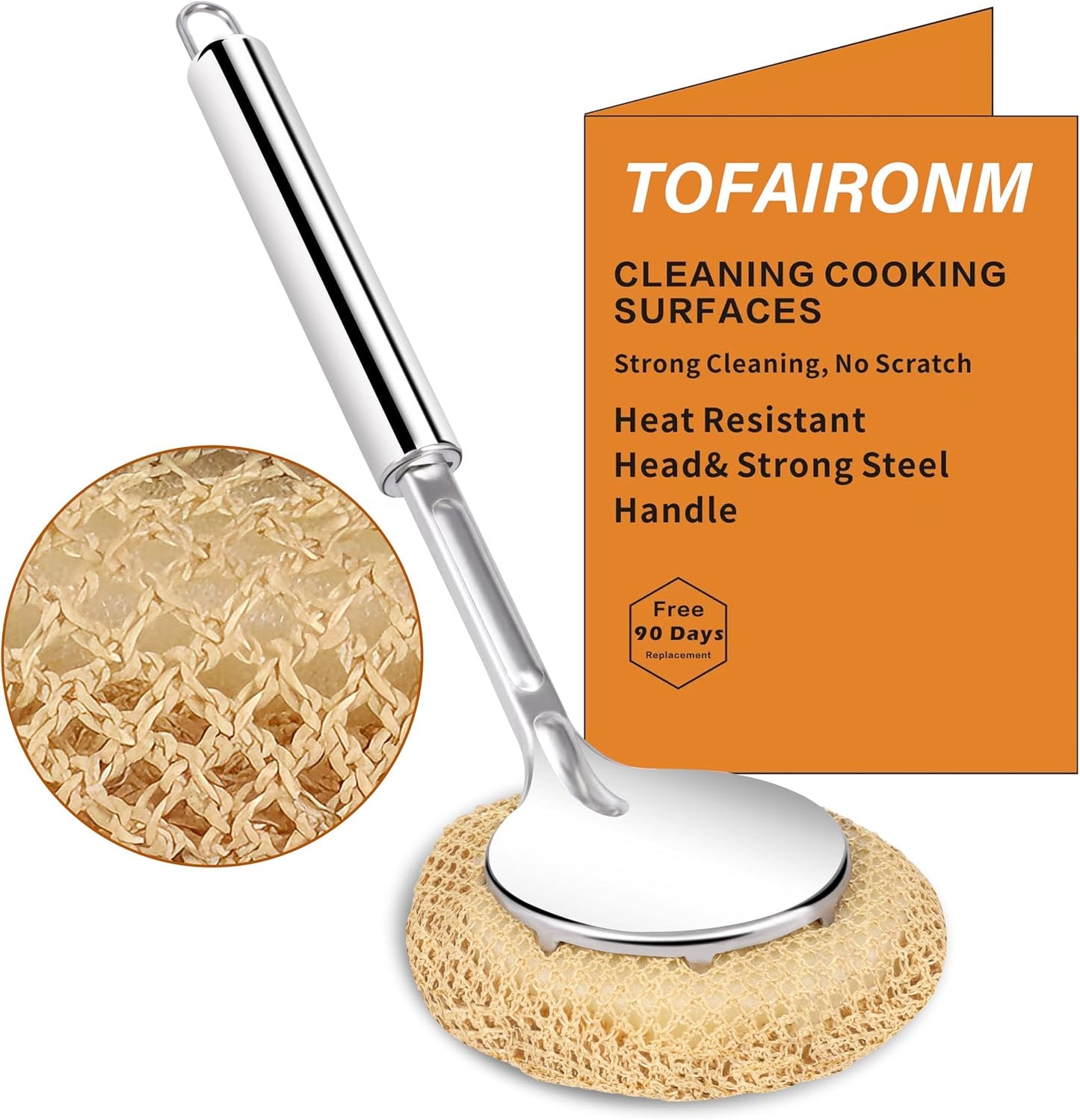 Kitchen Scrub Brush with Handle, Non-Scratch Cleaning Brush for Wok, Cast Iron, Pans, Oven Racks, Air Fryer