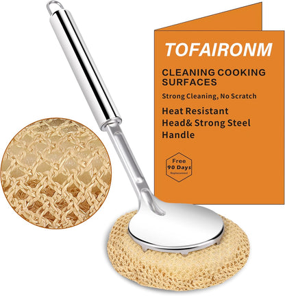 Kitchen Scrub Brush with Handle, Non-Scratch Cleaning Brush for Wok, Cast Iron, Pans, Oven Racks, Air Fryer