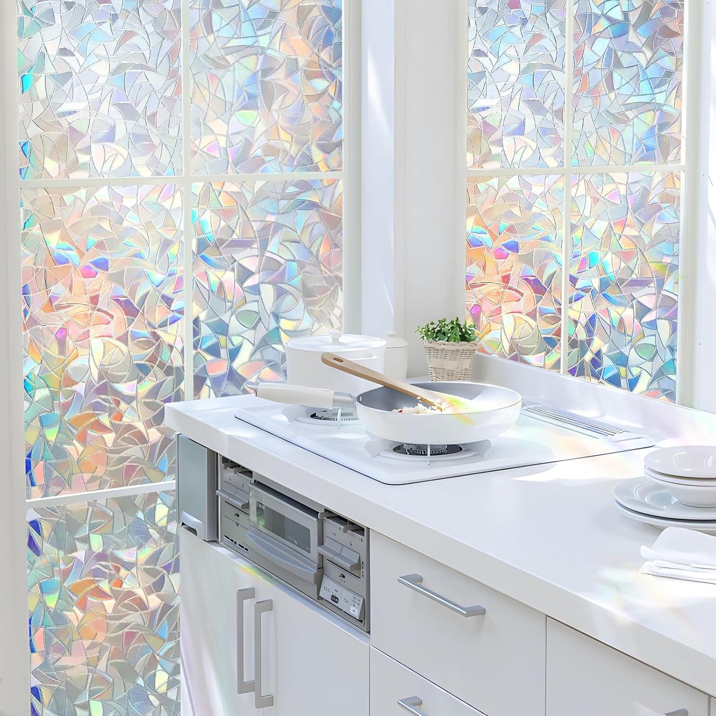 HIDBEA Frosted Window Privacy Film Heat Control UV Blocking, Static Cling Non-Adhesive Reusable Door coverings for Bathroom Home Office (Frosted 17.5 Inch x 6.5 Feet)