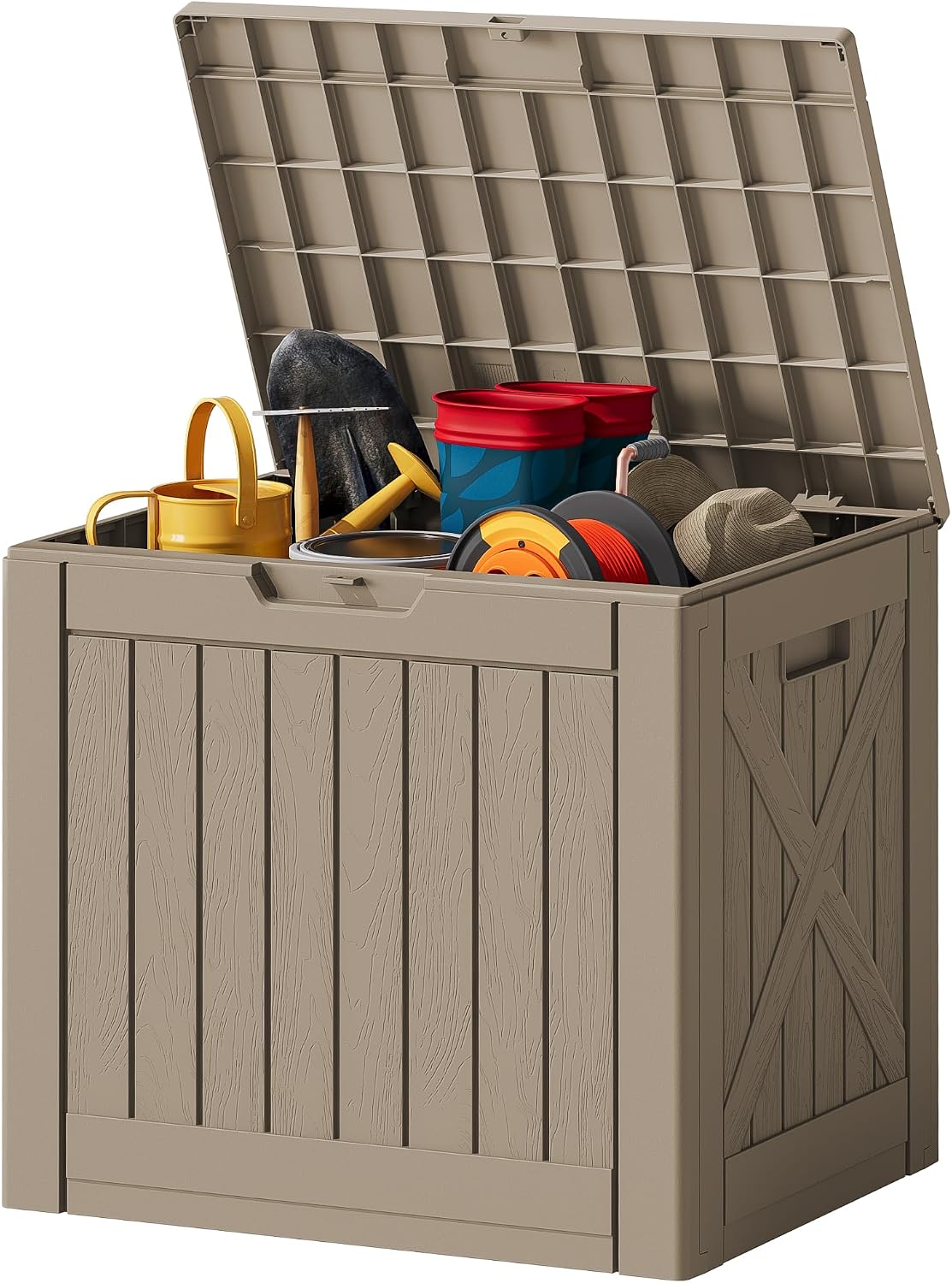 JUMMICO 31 Gallon Resin Deck Box Waterproof Indoor Outdoor Storage Boxes for Patio Furniture Cushions and Garden Tools (Brown)