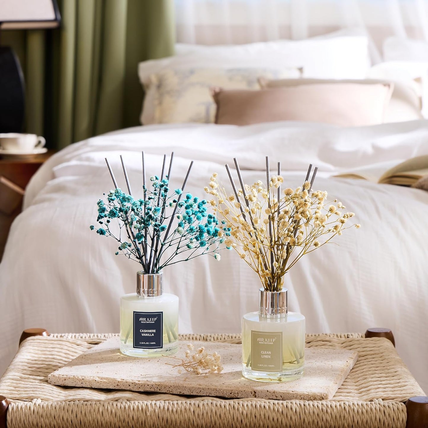 Airkeep Reed Diffuser Set,3.38 fl oz (100 ml) - Clean Linen Oil Diffusers with 8 Reed Sticks,Home Fragrance Reed Diffuser for Bathroom Shelf Decor