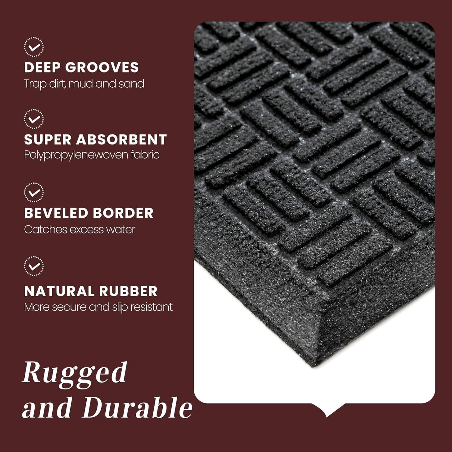 Mibao Front Door Mat, Heavy Duty Durable Welcome Mat for Outdoor Indoor, Dirt Trapper Waterproof Super Absorbent Door Mat for Entryway Outside Patio Porch, 29.5" x 17", Grey