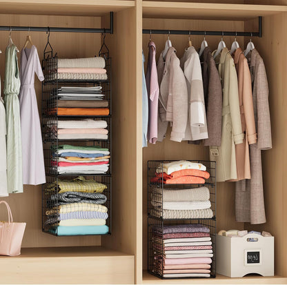 X-cosrack Closet Hanging Organizer Shelves - 5 Tier Wardrobe Organizers and Storage Bin, Hanging Organizer Shelves, Clothes Shelf with Adjustable Dividers for Bedroom Closet Sweater Shoes Handbag