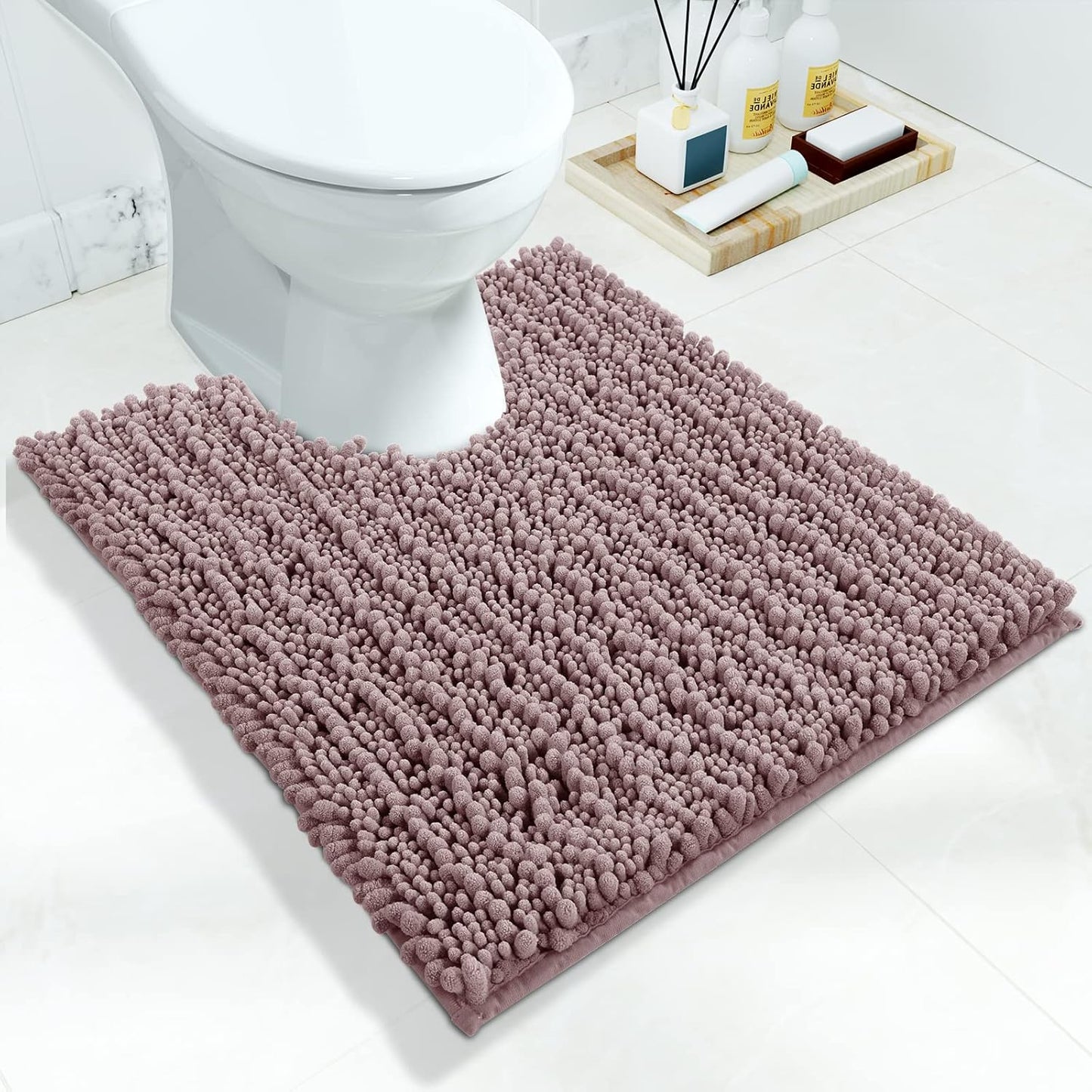 Yimobra Bathroom Rugs Non Slip Washable - Ultra Soft Absorbent Chenille Bath Mat, Quick Dry Shaggy Floor Carpet for Tub Shower, Gray Home Decor Accessories, 24x17 Inch