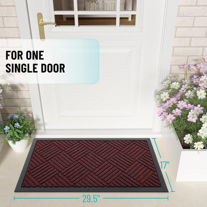 OLANLY Front Door Mat Outside Entrance 29.5x17, Absorbent, Heavy Duty Sturdy Natural Rubber Doormat Indoor Outdoor, Stain and Fade Resistant, Non-Slip Low Profile Floor Mat for Entryway, Grey Diamond