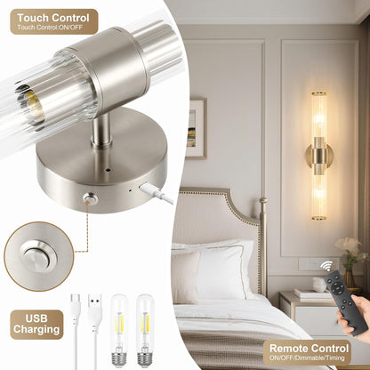 Morauroral Gold Battery Operated Wall Sconces Set of Two, Rechargeable Wall Sconce with Dimmable Remote Control, 20 Inch Wireless Sconce Wall Light for Bedroom, Living Room (Bulbs Included)