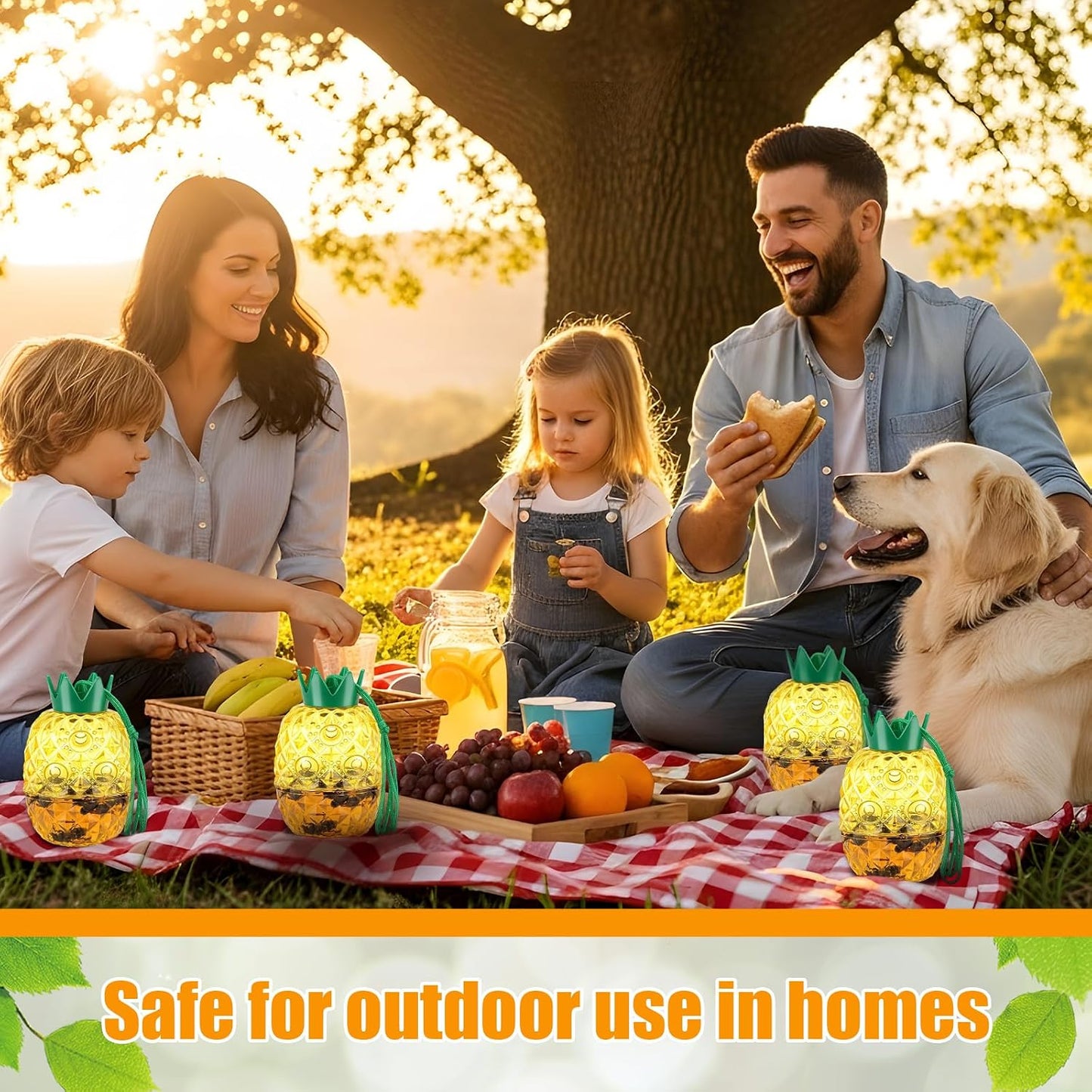 4 Pack Wasp Trap Outdoor Hanging, Reusable Yellow Jacket & Hornet Trap with Bait Reservoir, Durable Outdoor Bee Catcher for Garden, Patio, Orchard, Pineapple Design