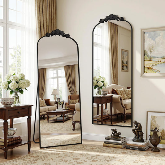 Vintage Full Length Mirror,71"x28" Arched Antique Floor Mirror with Carved Metal Frame,Large Standing Wall Mounted or Leaning Mirror for Bedroom Living Room Entryway,Bronze