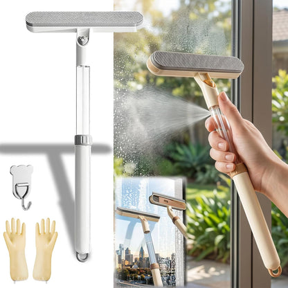 3-in-1 Double-Sided Window Screen Cleaning Brush, Multi-Purpose Window Screen Cleaner with Glass Scraper & Crevice Brush, Long Handle Screen Cleaner Tool for Home Office Car Screens (AB)