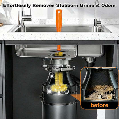 Universal Garbage Disposal Brush – 360° Rotating Head with Rubber Splash Guard, 17.7 Inches,Long-Handle Sink & Disposer Cleaner